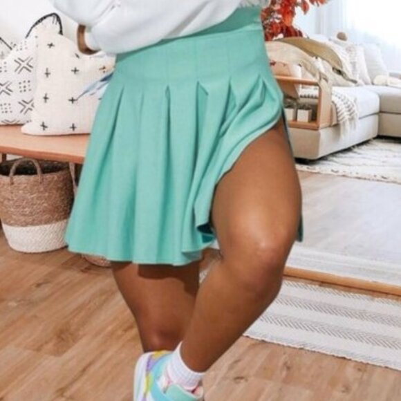 Mint Green Pleated Highwaisted Tennis Skirt - Picture 1 of 12